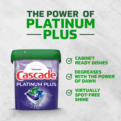 Cascade Platinum Plus Dish Detergent ActionPacs, Power of Bleach, Mountain Scent 21 Count,